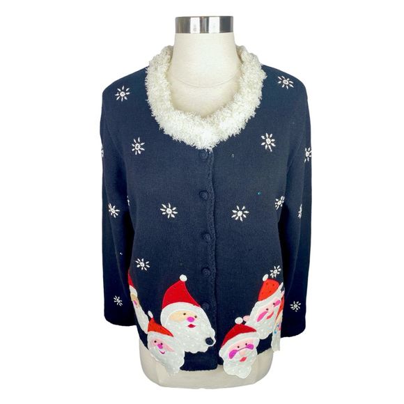 Vintage Arriviste Button-Down Santa Christmas Sweater - Size Medium - Picture 5 of 8